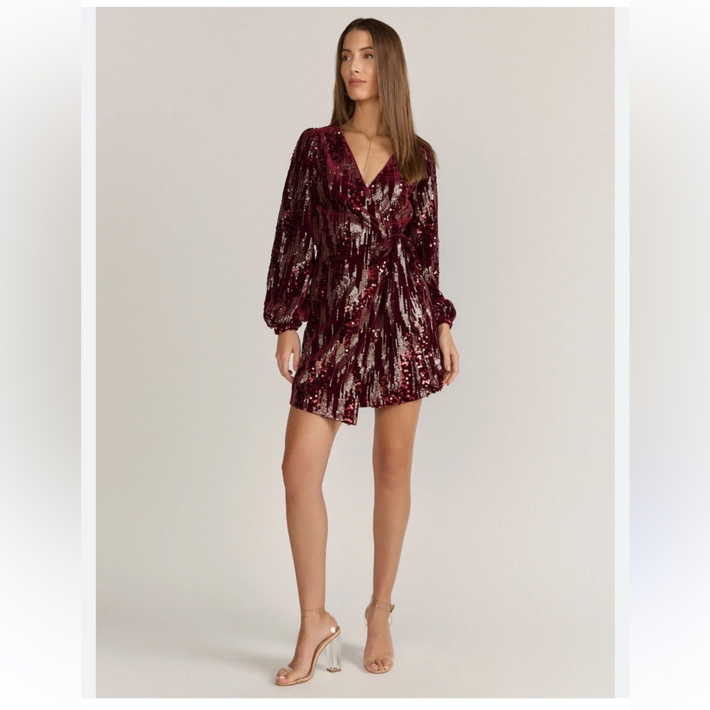 New York & Company Lena long sleeve sequin wrap party  dress red size S NWT